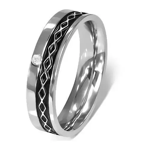 Pierścień ze stali chirurgicznej - celtycki wzór, przezroczysta cyrkonia - Rozmiar: 55, kolor szary