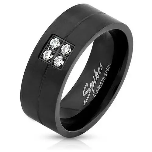 Pierścień ze stali w czarnym kolorze - cztery błyszczące cyrkonie, 8 mm - rozmiar: 62 Biżuteria e-shop