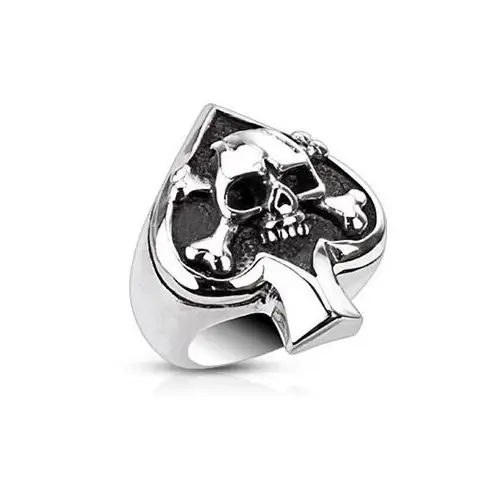 Pierścień ze stali z symbolem karcianym i czaszką - rozmiar: 53 Biżuteria e-shop