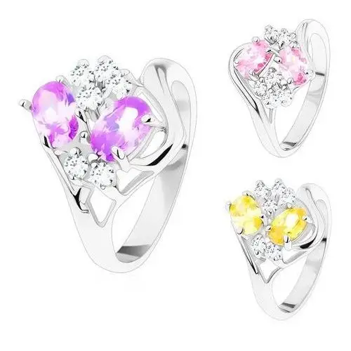 Biżuteria e-shop Pierścionek o lśniących rozdzielonych ramionach, barwne owale, bezbarwne cyrkonie - rozmiar: 59, kolor: różowy