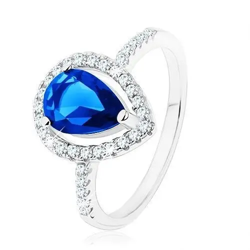 Pierścionek, srebro 925, wąskie ramiona, cyrkoniowa łza niebieskiego koloru - rozmiar: 49 Biżuteria e-shop