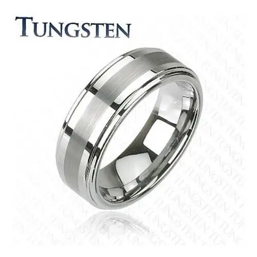 Pierścionek Tungsten w ciemnoszarym lśniącym odcieniu, wyszlifowany środkowy pas, 8 mm - Rozmiar: 54, V11.02
