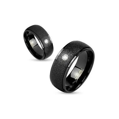 Biżuteria e-shop Pierścionek w czarnym odcieniu, stal 316l, błyszcząca powierzchnia, przezroczysta cyrkonia, 8 mm - rozmiar: 64