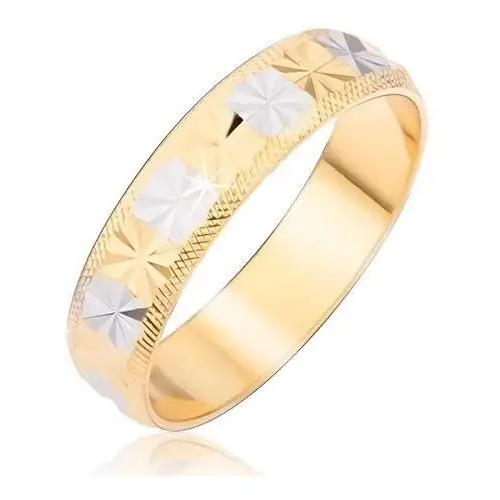 Pierścionek w złotosrebrnym kolorze, diamentowe nacięcia - rozmiar: 56 Biżuteria e-shop