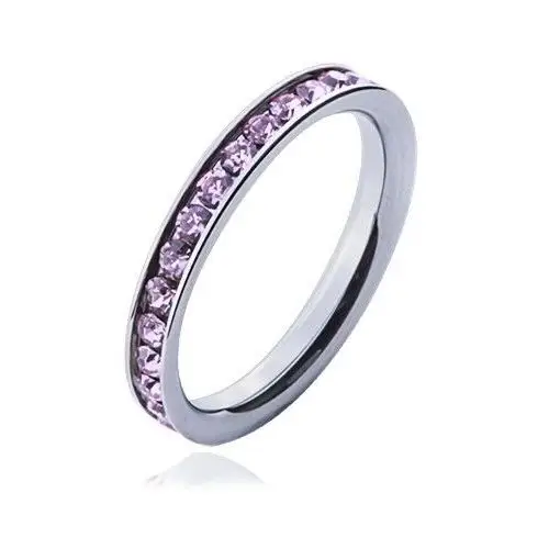 Pierścionek z różowymi cyrkoniami - stalowa obrączka - rozmiar: 49 Biżuteria e-shop