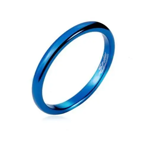 Pierścionek z tungstenu - gładka, niebieska obrączka, zaokrąglona, 2 mm - Rozmiar: 68