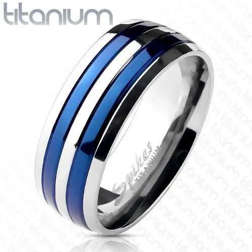 Biżuteria e-shop Pierścionek z tytanu z dwoma niebieskimi paskami - rozmiar: 70