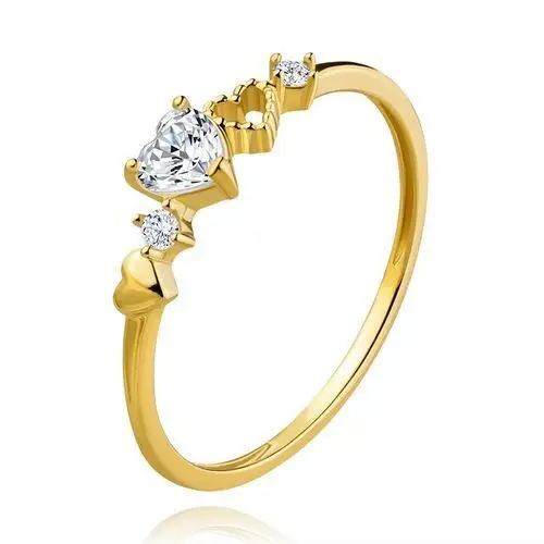 Biżuteria e-shop Pierścionek z żółtego złota 585 - motyw serc, przezroczyste cyrkonie - rozmiar: 56