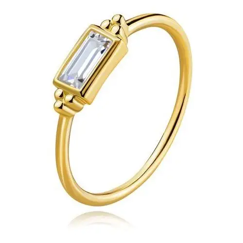 Pierścionek z żółtego złota 585 - prostokątna cyrkonia, błyszczące kuleczki - rozmiar: 51 Biżuteria e-shop