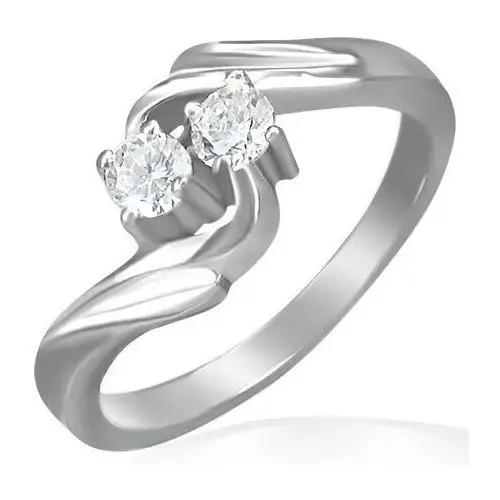 Biżuteria e-shop Pierścionek zaręczynowy - skręcony front, dwie cyrkonie - rozmiar: 53