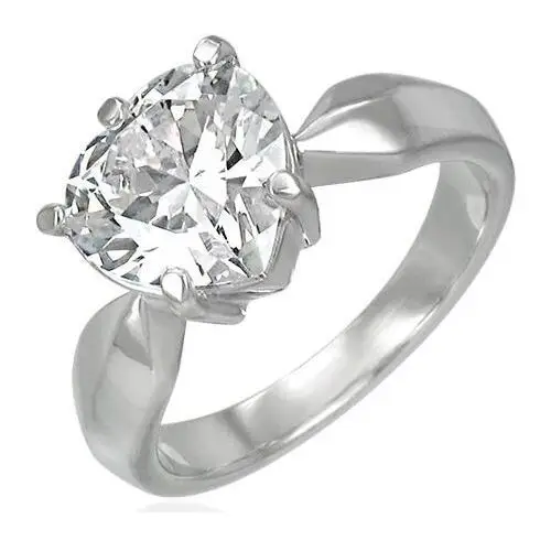 Pierścionek zaręczynowy z dużą przeźroczystą cyrkonią w kształcie serca - rozmiar: 60 Biżuteria e-shop