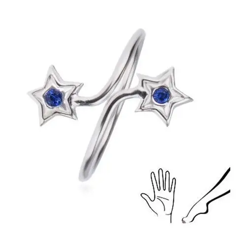 Pierścionek ze srebra 925 - ramiona z gwiazdami, niebieskie cyrkonie