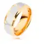 Biżuteria e-shop Pierścionek ze stali chirurgicznej, dwukolorowy - złoty i srebrny odcień, nacięcia - rozmiar: 62 Sklep