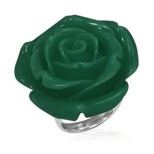 Pierścionek ze stali chirurgicznej - zielona róża, żywica - Rozmiar: 49, kolor zielony