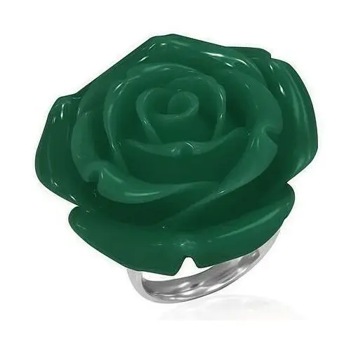 Biżuteria e-shop Pierścionek ze stali chirurgicznej - zielona róża, żywica - rozmiar: 55