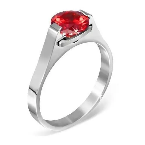 Biżuteria e-shop Pierścionek ze stali - czerwony kamień księżycowy "styczeń", poprzeczne uchwyty - rozmiar: 52