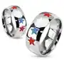 Pierścionek ze stali, emaliowane gwiazdy w białym, niebieskim i czerwonym kolorze - rozmiar: 60 Biżuteria e-shop Sklep