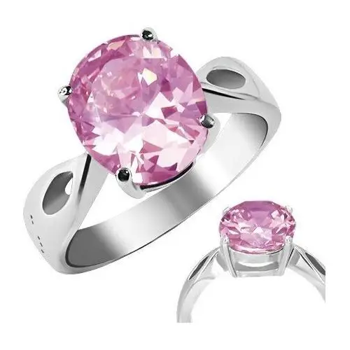 Pierścionek ze stali - różowy kamień "październik", wycięcia łezki - rozmiar: 60 Biżuteria e-shop