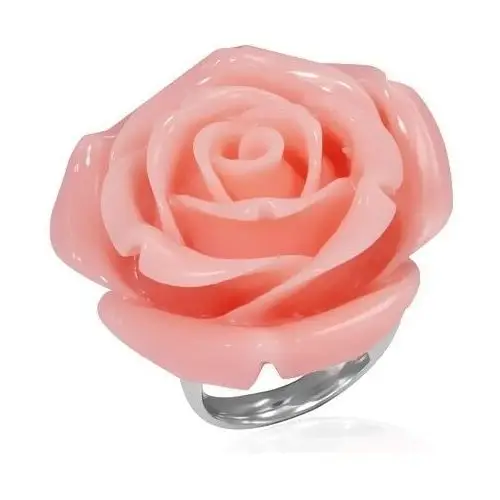 Pierścionek ze stali - różowy rozkwitnięty kwiat z żywicy - Rozmiar: 54, kolor różowy