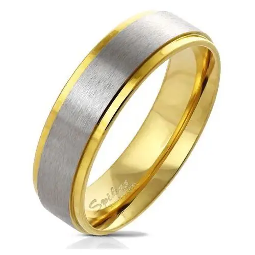 Biżuteria e-shop Pierścionek ze stali w złotym odcieniu - pasek pośrodku z matowym wykończeniem, 6 mm - rozmiar: 49