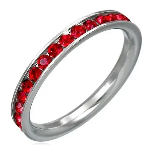 Biżuteria e-shop Pierścionek ze stali z czerwonymi cyrkoniami na obwodzie - rozmiar: 47