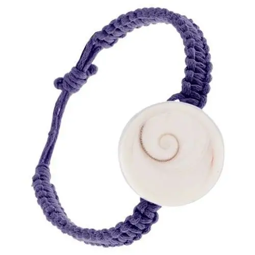 Biżuteria e-shop Pleciona bransoletka z ciemnofioletowych sznureczków, okrągła plastikowa muszelka
