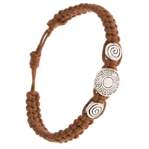 Biżuteria e-shop Pleciona bransoletka z orzechowo brązowych sznurków, wstawki, klucz grecki