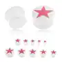 Plug do ucha, akryl białego koloru, różowa pięcioramienna gwiazda, przezroczysta gumeczka - szerokość: 18 mm Biżuteria e-shop Sklep