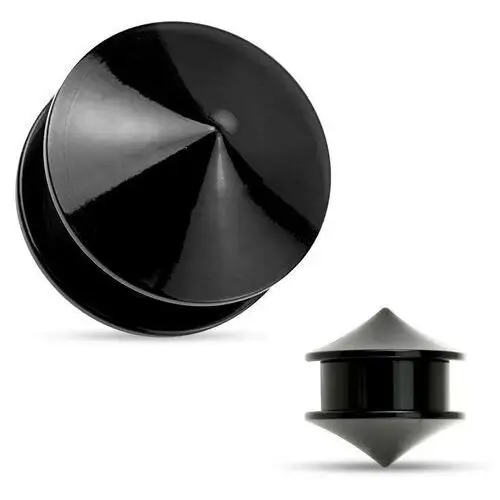 Plug do ucha, akryl czarnego koloru, dwa lśniące i gładkie stożki - Szerokość: 8 mm