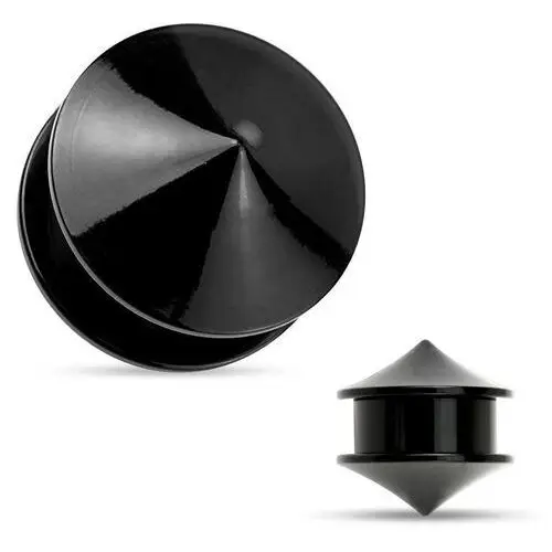 Biżuteria e-shop Plug do ucha, akryl czarnego koloru, dwa lśniące i gładkie stożki - szerokość: 10 mm