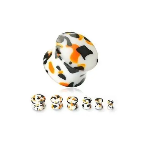 Plug do ucha biały czarne, pomarańczowe plamki - szerokość: 10 mm Biżuteria e-shop