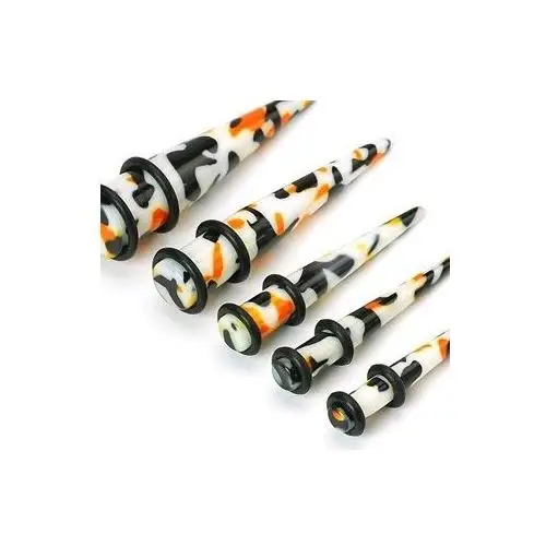 Plug do ucha - biały, czarno-pomarańczowe plamy - grubość kolczyka: 10 mm Biżuteria e-shop