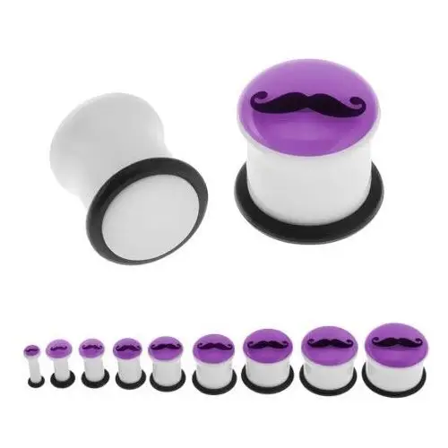 Plug do ucha, biały kolor, fioletowa przednia część świecąca w ciemności, wąsy, gumeczka - szerokość: 8 mm Biżuteria e-shop