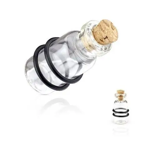Biżuteria e-shop Plug do ucha - butelka z korkiem, dwie czarne gumki - szerokość: 14 mm