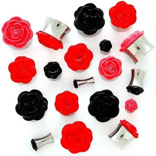 Biżuteria e-shop Plug do ucha plastikowa różyczka - szerokość: 11 mm, kolor kolczyka: czerwony