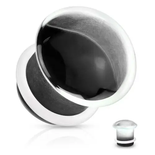 Plug do ucha, przeźroczyste szkło, wypukły kształt - grzybek z czarną końcówką, gumka - Szerokość: 12 mm, AB40.12