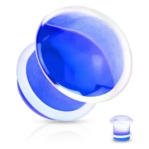 Plug do ucha, przezroczyste szkło, wypukły kształt w niebieskim wykończeniu, gumka - Szerokość: 8 mm, AB40.13