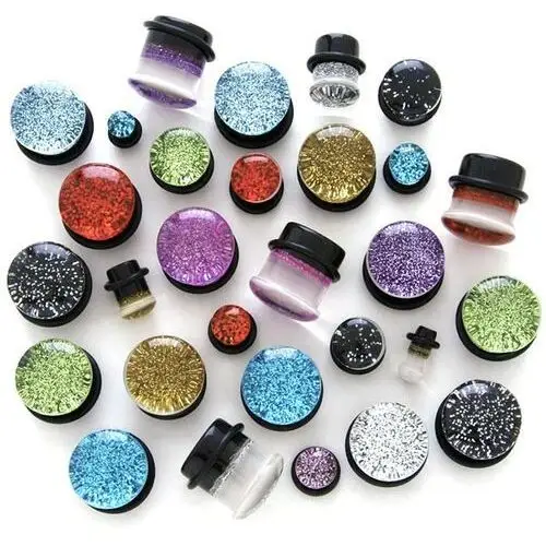 Biżuteria e-shop Plug do ucha - przeźroczysty z brokatem - szerokość: 10 mm, kolor kolczyka: fioletowy