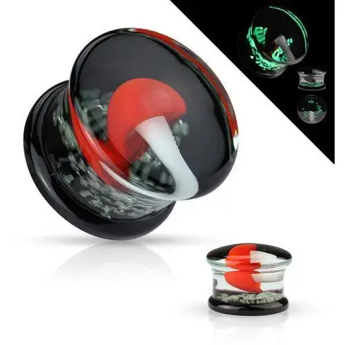 Biżuteria e-shop Plug do ucha pyrex szkło - zalany biały grzyb z czerwonym kapeluszem - szerokość: 8 mm
