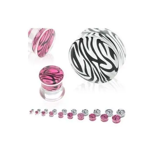 Plug do ucha - siodłowy, akrylowy, wzór tygrys - szerokość: 20 mm, kolor kolczyka: czarny - różowy Biżuteria e-shop