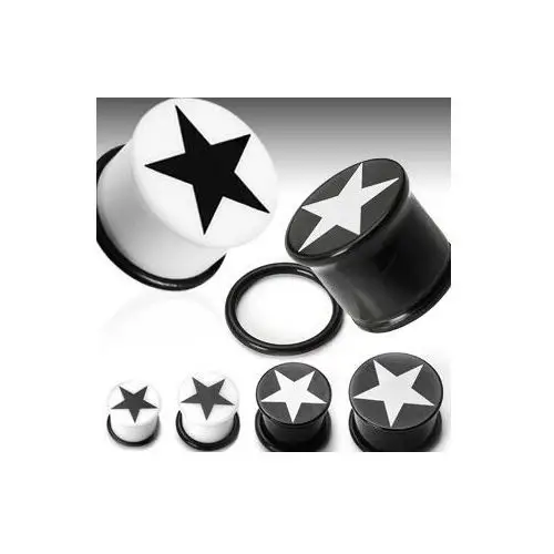 Biżuteria e-shop Plug do ucha symbol gwiazda - szerokość: 14 mm, kolor kolczyka: biały
