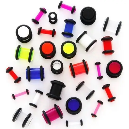 Plug do ucha UV przeźroczysty z gumkami - Szerokość: 3 mm, Kolor kolczyka: Niebieski, G25.02