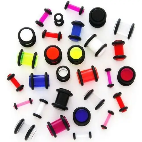 Plug do ucha UV przeźroczysty z gumkami - Szerokość: 5 mm, Kolor kolczyka: Czerwony, G25.02