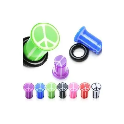 Plug do ucha UV ze znakiem pokoju, marmurowy, z gumką - Szerokość: 10 mm, Kolor kolczyka: Zielony
