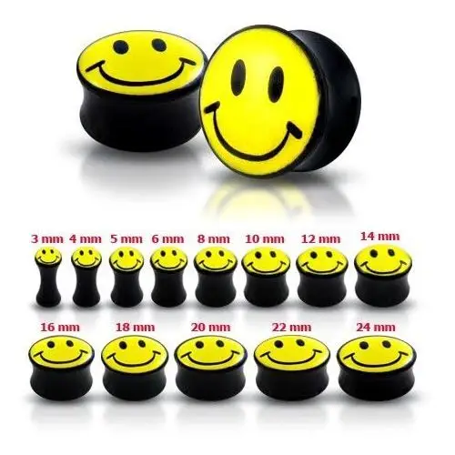 Biżuteria e-shop Plug do ucha w kolorze czarnym z żółtym uśmiechem - szerokość: 3 mm