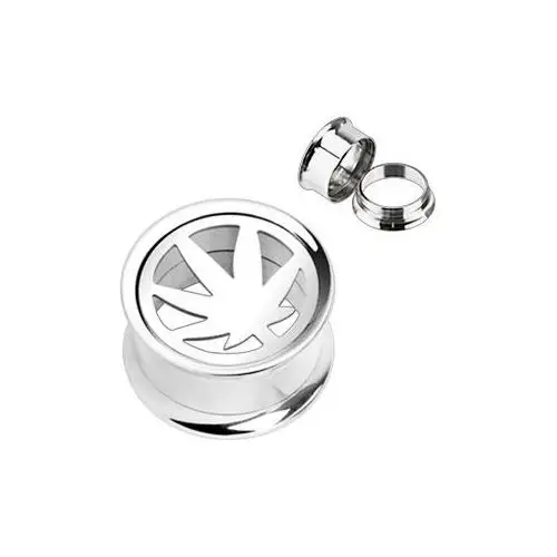 Biżuteria e-shop Plug do ucha - wycięty liść marihuany - szerokość: 14 mm