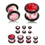 Plug do ucha z akrylu, biała powierzchnia ozdobiona czerwonymi plamkami, gumeczki - szerokość: 10 mm Biżuteria e-shop Sklep