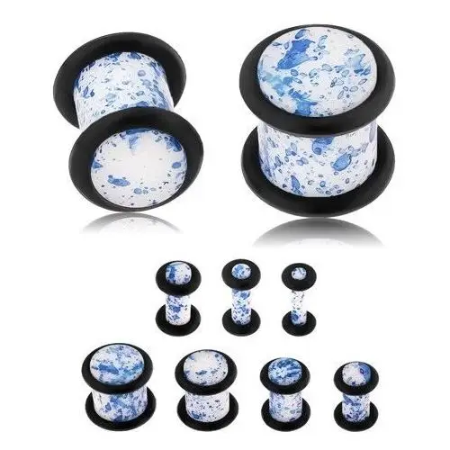 Plug do ucha z akrylu, biała powierzchnia zabarwiona niebieskim kolorem, gumeczki - szerokość: 6 mm Biżuteria e-shop