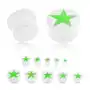 Biżuteria e-shop Plug do ucha z akrylu białego koloru, zielona pięcioramienna gwiazda świecąca w ciemności, gumeczka - szerokość: 18 mm Sklep