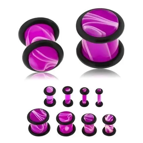 Biżuteria e-shop Plug do ucha z akrylu fioletowego koloru, biały marmurowy wzór, dwie gumeczki - szerokość: 5 mm